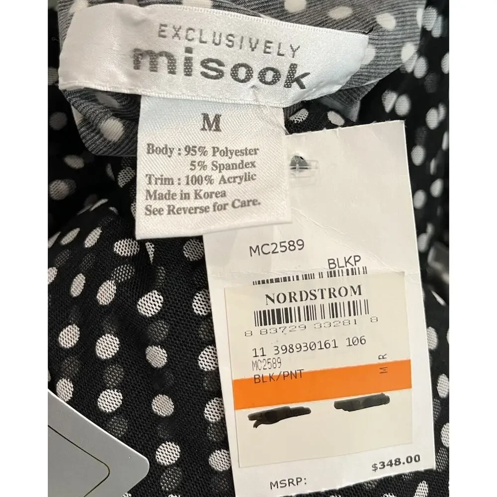 Exclusively Misook Black White Polka Dot Padded Shoulder Women's Cardigan Size M